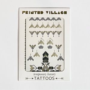 NWT Printed Village “WARRIOR” Style Temporary Luxury Tattoos, Gold/Black